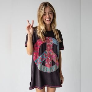 Natural Life Applique Mini Sweatshirt Dress Charcoal EUC Boho Hippie Chic